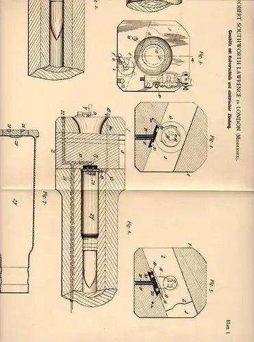 Original Patentschrift - R. Lawrence in London , 1889 , Geschütz , Kanone mit elektrischer Zündung !!!