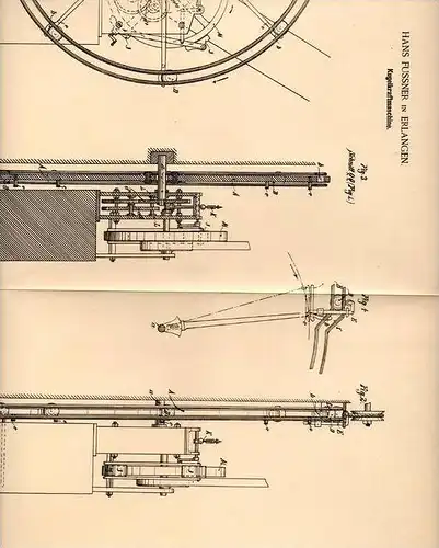 Original Patentschrift - H. Fussner in Erlangen , 1889 , Kugelkraftmaschine !!!