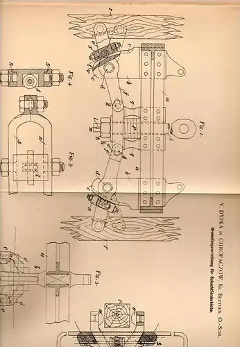 Original Patentschrift - V. Dypka in Chropaczow , Kr. Beuthen , 1898 , Bremse für Schactföderkörbe !!!