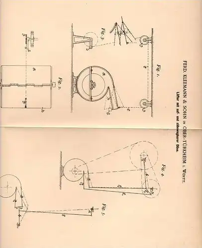 Original Patentschrift - F. Kleemann & sohn in Obertürkheim i. Württ. , 1899 , Lüfter mit beweglicher Düse !!!