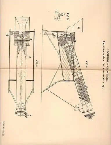 Original Patentschrift - J. Schmidt in Groningen , 1899 , Waschmaschine für Korinthen und Früchte !!!