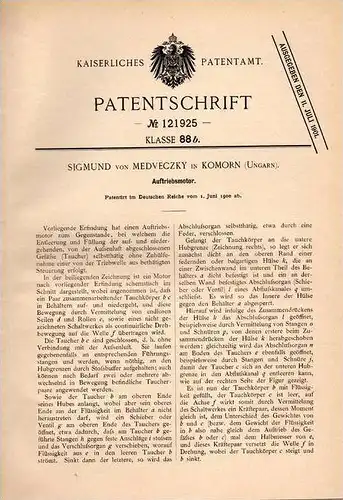 Original Patentschrift - S. von Medveczky in Komorn , Ungarn , 1900 , Auftriebsmotor für Taucher !!!