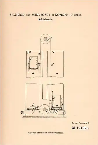 Original Patentschrift - S. von Medveczky in Komorn , Ungarn , 1900 , Auftriebsmotor für Taucher !!!