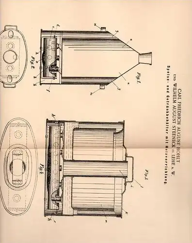 Original Patentschrift - C. Hohlt und W. Steeneck in Lehe a.W. , 1900 , Speisebehälter mit Heizung !!!