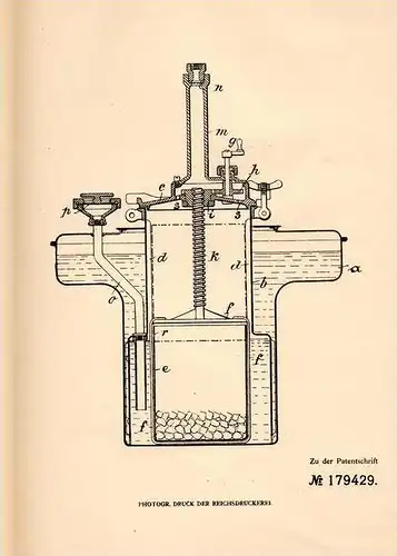 Original Patentschrift - W. Stricker in Romanshorn , Schweiz , 1905 , Acetylenentwickler !!!