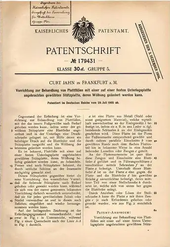 Original Patentschrift - Apparat zur Plattfuß - Behandlung , 1905 , Curt Jahn in Frankfurt a.M., Plattfüße , pes planus