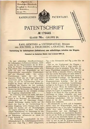 Original Patentschrift - J. Thiel in Engelsberg b. Kratzau und Unterkratzau , Böhmen , 1906 , Spinnerei , Spinnmaschine