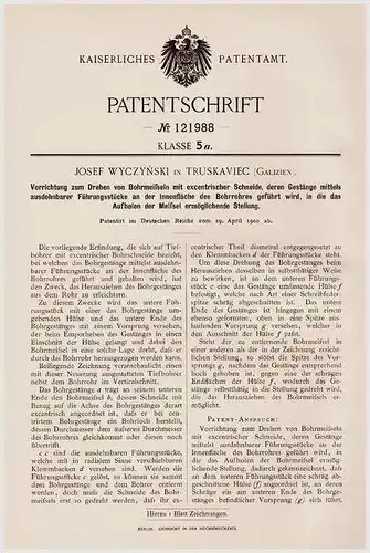Original Patentschrift - J. Wyczynski in Truskaviec , 1900 , Apparat für Bohrmeißel , Bohrer , Russland !!!
