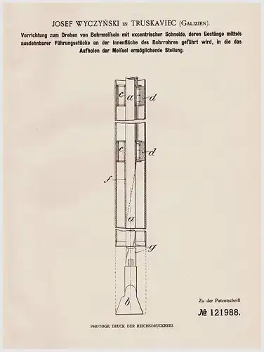 Original Patentschrift - J. Wyczynski in Truskaviec , 1900 , Apparat für Bohrmeißel , Bohrer , Russland !!!