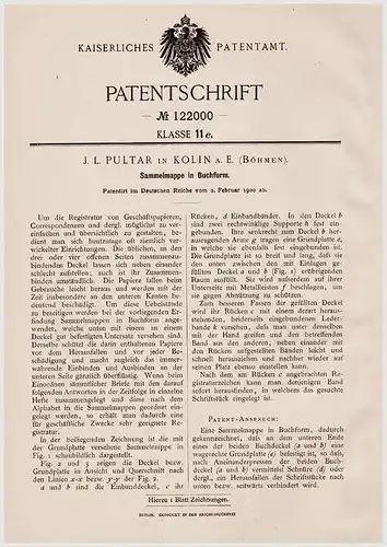 Original Patentschrift - J. L. Pultar in Kolin a.E. , 1900 , Sammelmappe in Buchform !!!