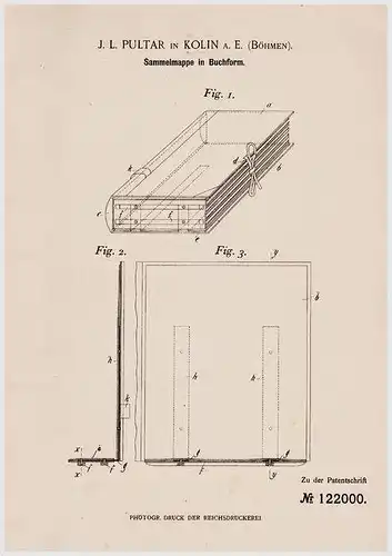 Original Patentschrift - J. L. Pultar in Kolin a.E. , 1900 , Sammelmappe in Buchform !!!