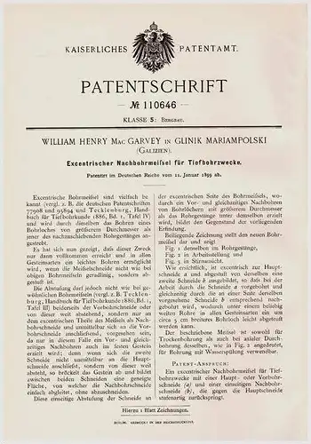 Original Patentschrift - W. Garvey in Glinik Mariampolski , Galizien , 1899 , Meißel für Tiefbohrung , Erdbohrung !!!