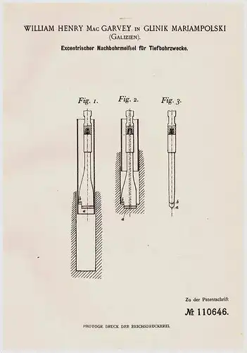 Original Patentschrift - W. Garvey in Glinik Mariampolski , Galizien , 1899 , Meißel für Tiefbohrung , Erdbohrung !!!