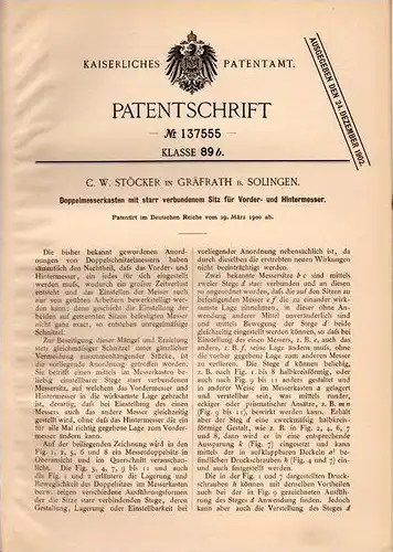 Original Patentschrift - C. Stöcker in Gräfrath b. Solingen , 1900 , Doppelmesserkasten !!!