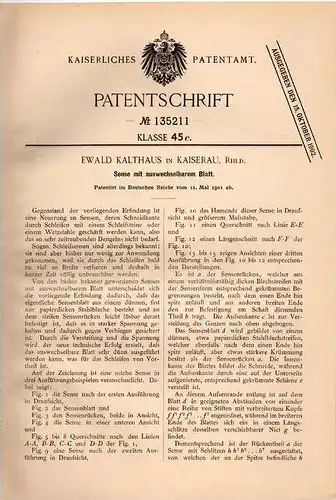 Original Patentschrift - E. Kalthaus in Kaiserau , 1901 , Sense mit auswechselbarem Blatt !!!