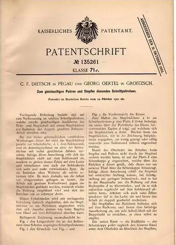 Original Patentschrift - C. Dietsch in Pegau und Groitzsch , 1901 , Schnittpoliereisen , Politur !!!