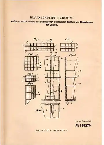 Original Patentschrift - B, Schubert in Striegau , 1901 , Mischung von Tabak für Cigarren , Cigarre !!!