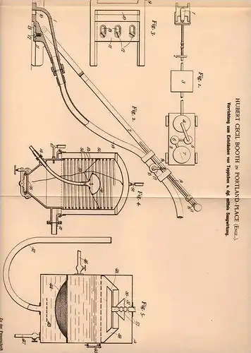 Original Patentschrift - H. Booth in Portland Place , England , 1901 , Staubsauger für Teppich und Polstermöbel  !!!