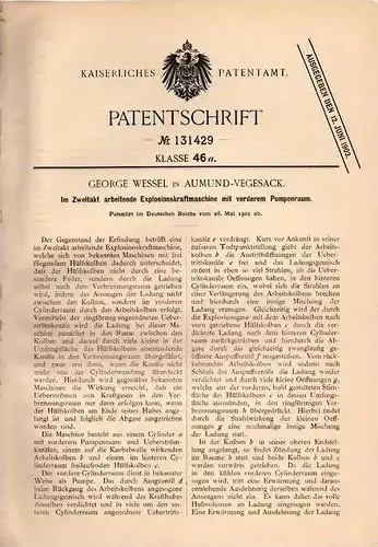 Original Patentschrift - G. Wessel in Aumund - Vegesack b. Bremen , 1901 , Zweitakt - Explosionskraftmaschine !!!