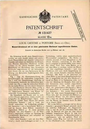Original Patentschrift - L. Grenthe in Pontoise , Seine et Oise , 1901 , Wasserröhrenkessel !!!