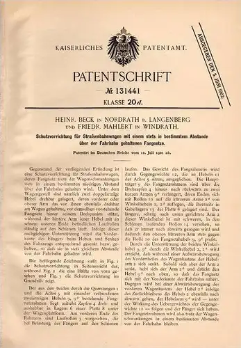 Original Patentschrift - F. Mahlert in Windrath und Nordrath b. Langenberg , 1901 , Straßenbahn - Schutzvorrichtung !!!