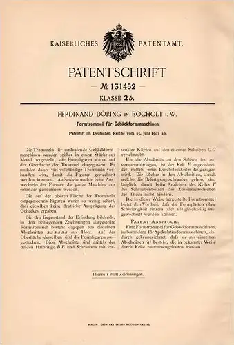 Original Patentschrift - F. Döring in Bocholt i.W., 1901 , Formtrommel für Gebäck - Formmaschine , Bäckerei !!!