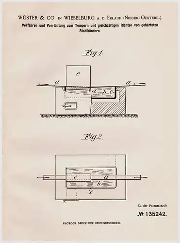 Original Patentschrift - Wüster & Co. in Wieselburg a.d. Erlauf , 1901 , Tempern und Richten von Stahlband !!!