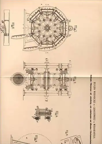 Original Patentschrift - E. Wernecke in Gerstewitz b. Weißenfels , 1901 , rotierende Filterpresse !!!