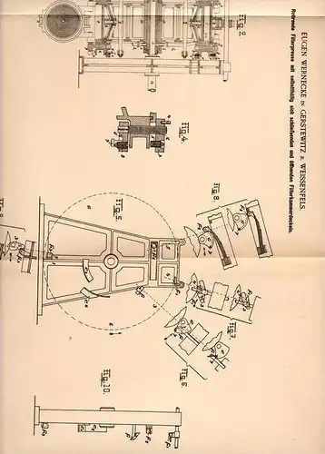 Original Patentschrift - E. Wernecke in Gerstewitz b. Weißenfels , 1901 , rotierende Filterpresse !!!