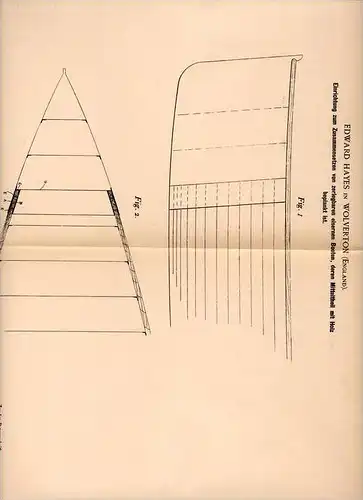 Original Patentschrift - E. Hayes in Wolverton , England , 1901 , Zusammensetzen von zerlegbaren Booten !!!