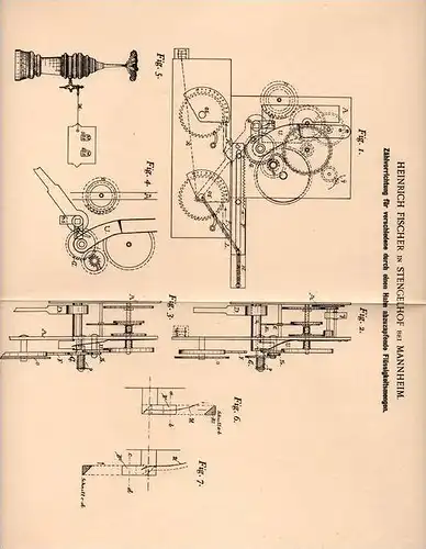 Original Patentschrift - H. Fischer in Stengelhof in Mannheim , 1900 , Zählapparat für Bier , Schankwirt , Kneipe !!!