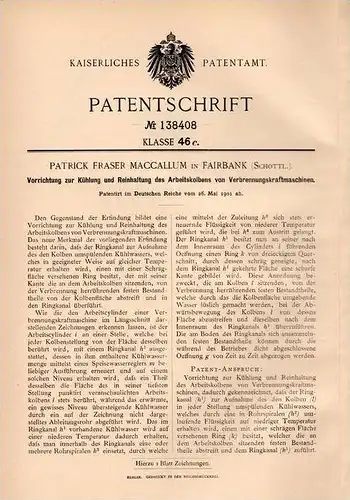 Original Patentschrift - P. Maccallum in Fairbank , Schottland , 1901 , Kühlung der Kolben an Verbrennungskraftmaschinen