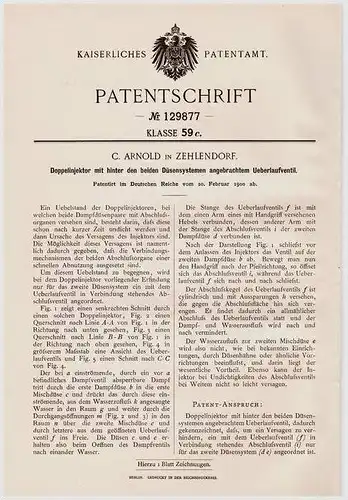 Original Patentschrift - C. Arnold in Zehlendorf , 1900 , Doppelinjektor mit Düsensystem !!!