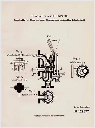 Original Patentschrift - C. Arnold in Zehlendorf , 1900 , Doppelinjektor mit Düsensystem !!!