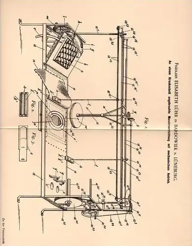 Original Patentschrift - E. Lühr in Bardowiek b. Lüneburg ,1897 , Massierapparat für Krankenbett , Krankenhaus , Massage
