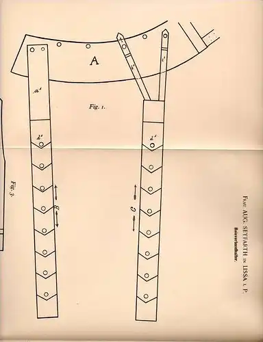 Original Patentschrift - Aug. Seyfarth in Lissa i.P., 1897 . Beinverband - Halter , Verband !!!