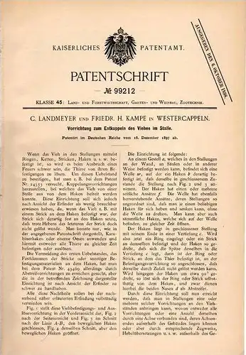 Original Patentschrift - C. Landmeyer in Westercappeln , 1897 , Entkuppelung von Vieh im Stall , Viehzucht !!!