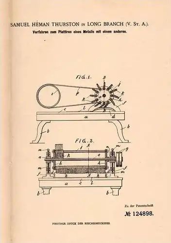 Original Patentschrift - S. Thurston in Long Branch , USA , 1899 , Plattieren eines Metalls mit einem anderen , Kupfer !