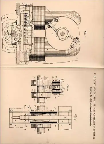 Original Patentschrift - Continental Hall-Signal Comp. in Brüssel , 1900 , Steuerung für Eisenbahn - Signale  !!!