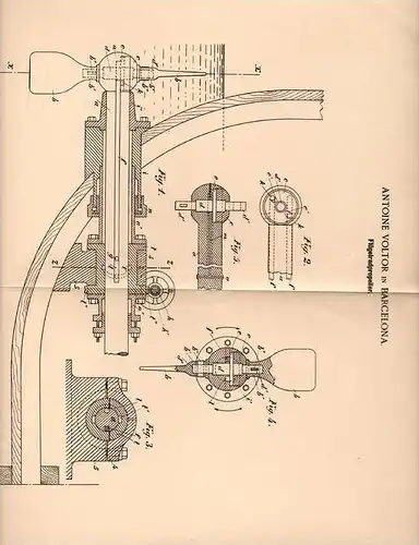 Original Patentschrift - A. Voltor in Barcelona , 1899 , Flügelrad - Propeller für Schiffe , Schiff !!!