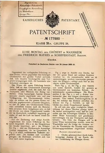 Original Patentschrift - F. Mathes in Schifferstadt und Mannheim , 1906 , Glocke , Glocken !!!