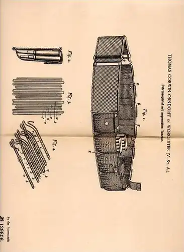 Original Patentschrift - Patronengürtel mit Taschen , 1900 , T. Orndorff in Worcester , USA , Munition , Patronen !!!