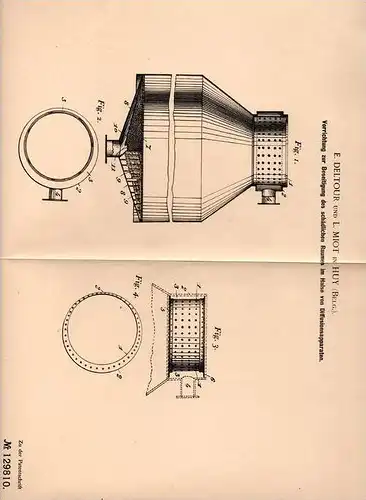 Original Patentschrift - E. Deltour und L. Miot in Huy , 1901 , Apparat für Diffusionsapparat , Diffusion !!!