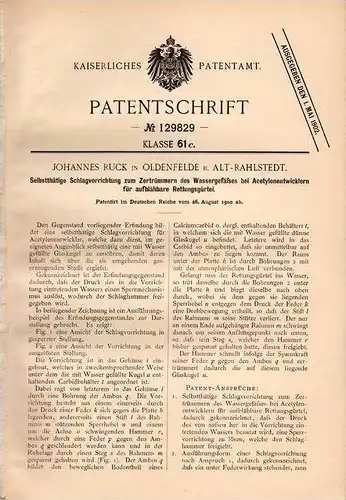 Original Patentschrift - J. Ruck in Oldenfelde b. Alt Rahlstedt , 1900 , aufblähbarer Rettungsgürtel , Seenotrettung !!!