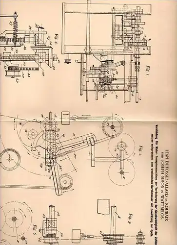 Original Patentschrift - J. Simon in Wattrelos und Roubaix , 1900 , Spinnmaschine , Apparat für Geschwindigkeit !!!