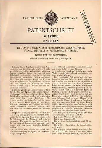 Original Patentschrift - Lackfabrik , F. Megerle in Friedberg i. Hessen , 1901 , Putz- und Lackiermaschine , Lackierung