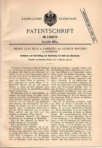 Original Patentschrift - Gewinnung von Gold aus Seewasser , 1900 , H. Bull in Lambeth und London !!!
