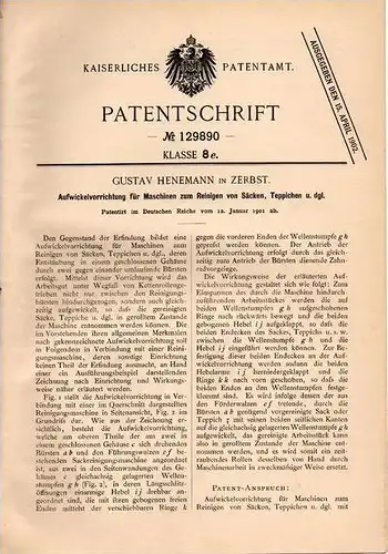 Original Patentschrift - G. Henemann in Zerbst , 1901 , Aufwickelapparat für Maschinen , Säcke und Teppiche !!!