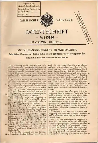 Original Patentschrift - A. Stanggassinger in Berchtesgaden , 1906 , Kupplung für Eisenbahn !!!