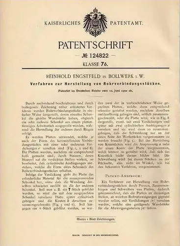 Original Patentschrift - R. Engstfeld in Bollwerk i.W. , 1900 , Herstellung von Rohrverbindungen !!!